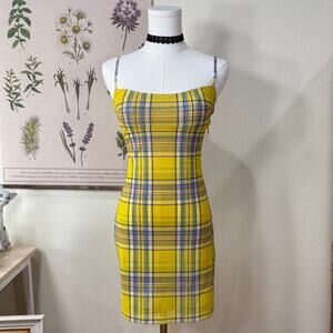Miaou Anya Dion Plaid Yellow Mesh Mini Dress Clueless Bratz Preppy Trashy Sexy S